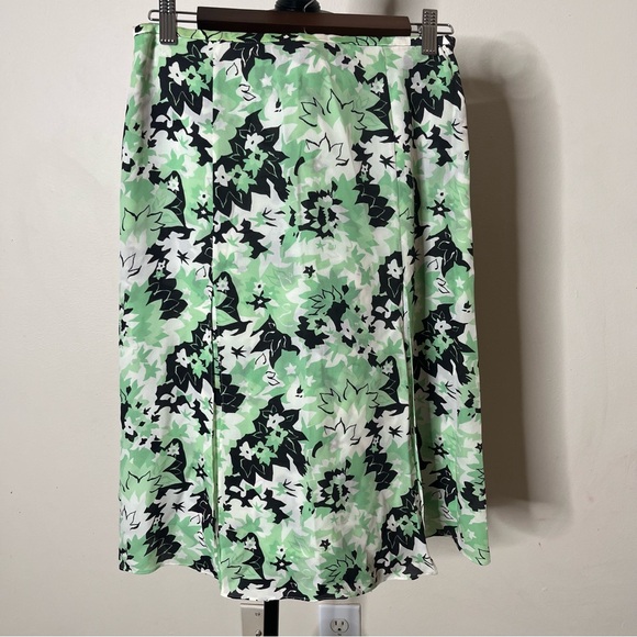 Escada Women’s Green Black White Silk A~Line Layered Silk Split‎ Midi Skirt 36/S - Picture 6 of 7